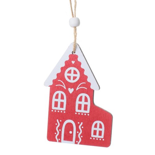 Záves perník. domček drevo bie/čer 6.5*0.5*9.5cm