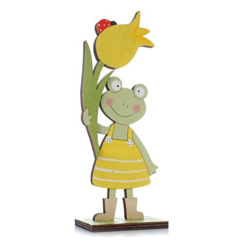 Žaba s tulipánom zel/žl drevo 8*5*22,5cm