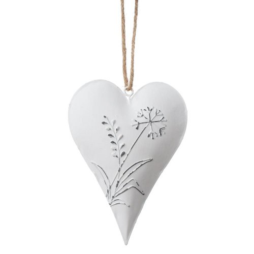 Záves srdce kvet. motív biely plech 13,5*10*2cm