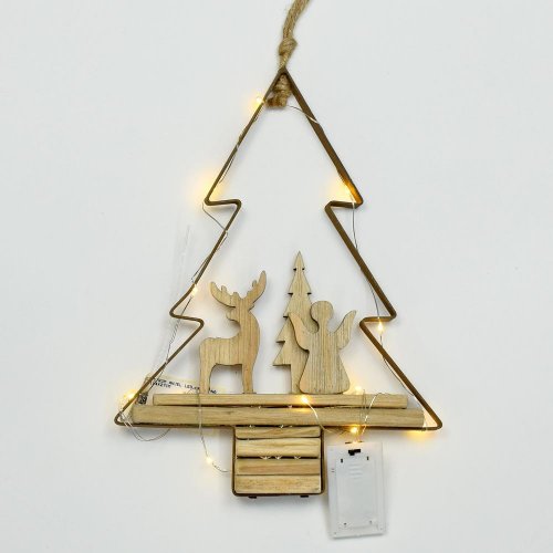 Záves strom anjel led drevo natur 21x4x27cm