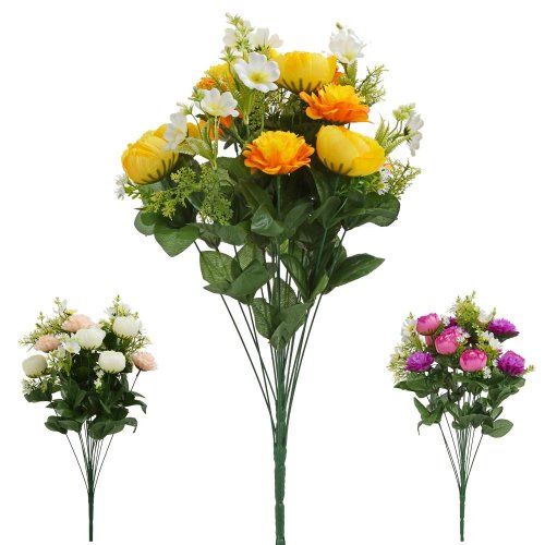 Kytica cínia ranun.margar. x18 mix 3f 60cm yellow,pur,ph/cr - Vianočné dekorácie