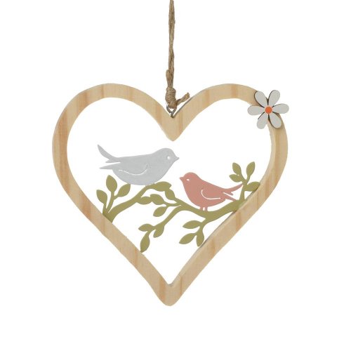 Záves srdce vtáčiky drevo 14x1,2x13,5cm natur
