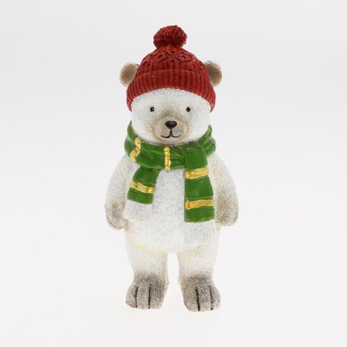 Medveď biely, čiapka a šál poly 8*7,5*17cm