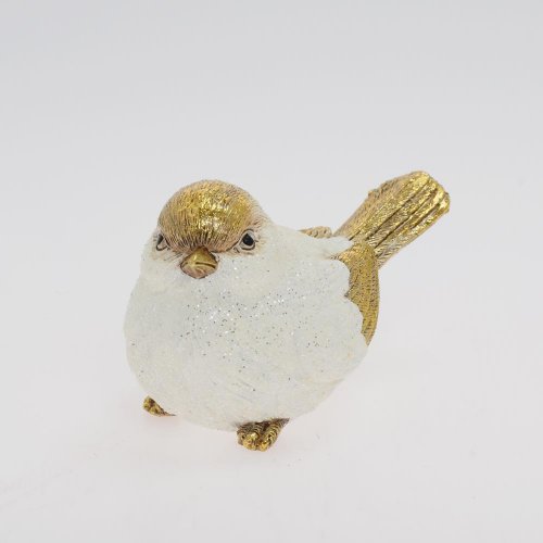 Vtáčik bielo-zlatý poly 10,5*6*6,5cm