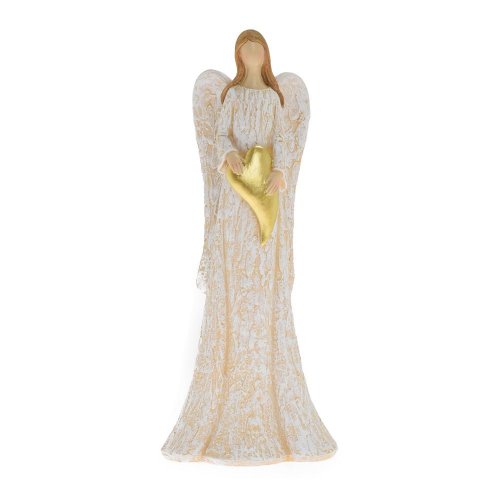 Anjel bie/béž so zla srdcom poly 15,5*10*36cm - Vianočné dekorácie