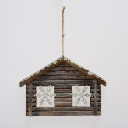 Záves domček hnedo-biely drevo 29*20*3,5cm