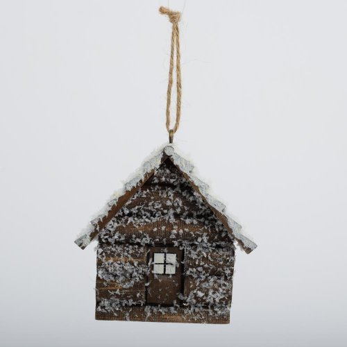 Záves domček hnedo-biely drevo 9*10*3cm