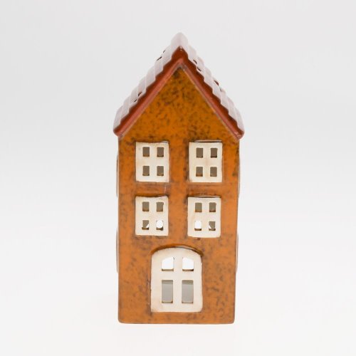 Domček čer/hne na sviečku porcel. 8,2*6,7*17,5cm - Vianočné dekorácie