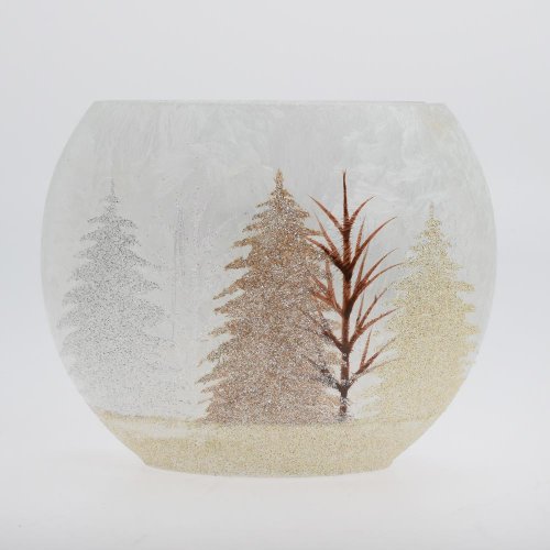 Váza oválna biela, stromy led 19.5*9*16cm