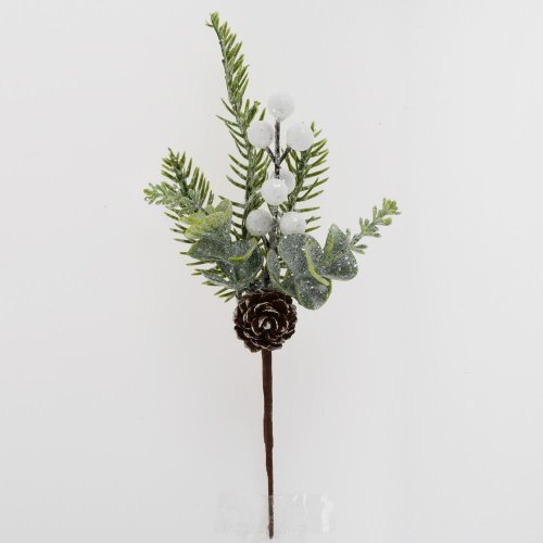 Zápich čečina, eucalyp., bobule biely, šiška, glitrový 23 cm