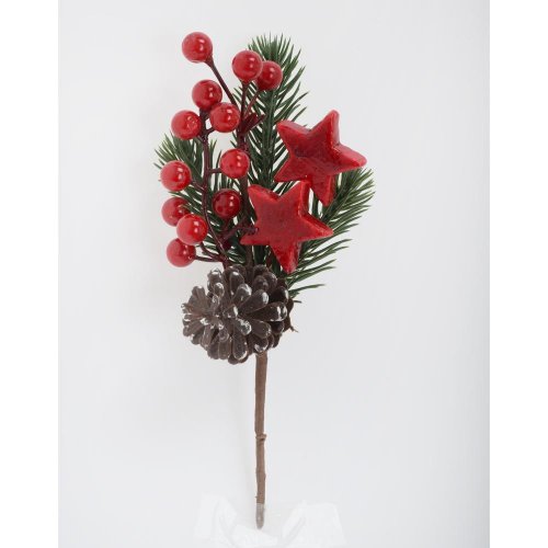 Zápich čečina, čer.bobulke, hviezda, šiška 21cm - Umelé kvety