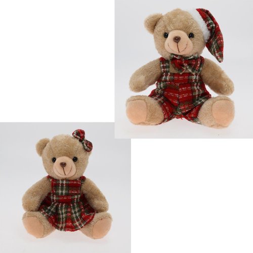 Medvede sediace, karo oblečenie mix/f 20cm