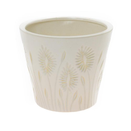 Kvetináč krémový, vzor trávy keramika 16*16*14cm