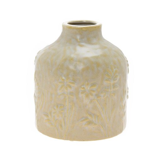 Váza malá krémová, vzor trávy keramika 18*18*20cm