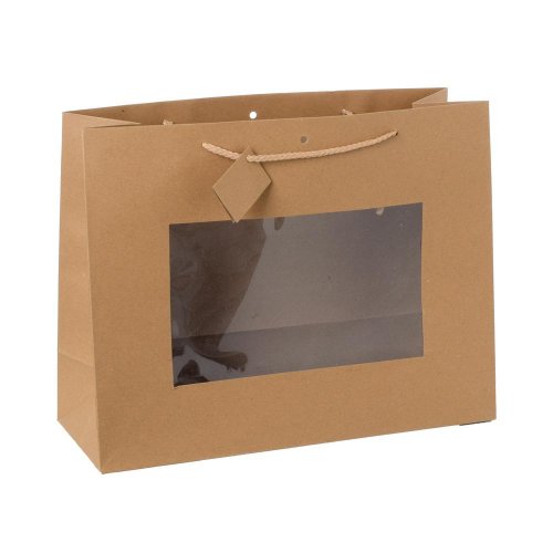 Taška kraft darčeková s oknom 40 × 31+15 cm - Vianočné dekorácie