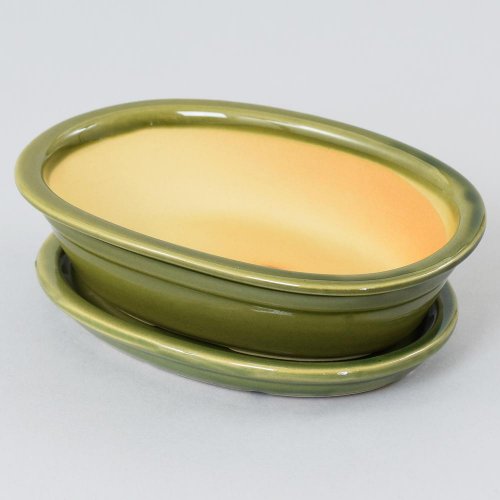 16.038.45 kvetináč+miska bonsai ovál zelený 45cm /v.9cm/