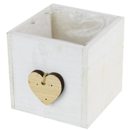 Obal drevo srdce biela 12x12 cm - Umelé kvety