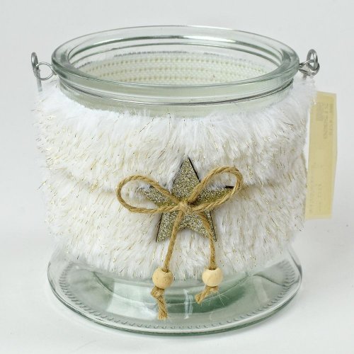 Svietnik kožušina sklo biely 13x12cm