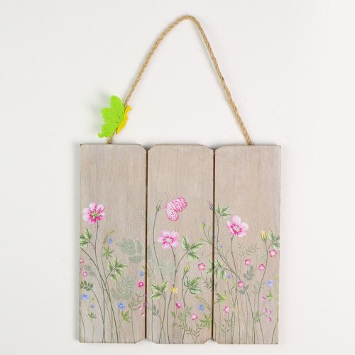 Záves tabuľka kvety drevo 19,5x1x19cm natur