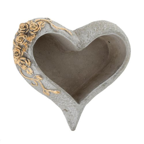 Obal srdce cement šedá zlatá ruža 21.5x19.5x7cm - Vianočné dekorácie