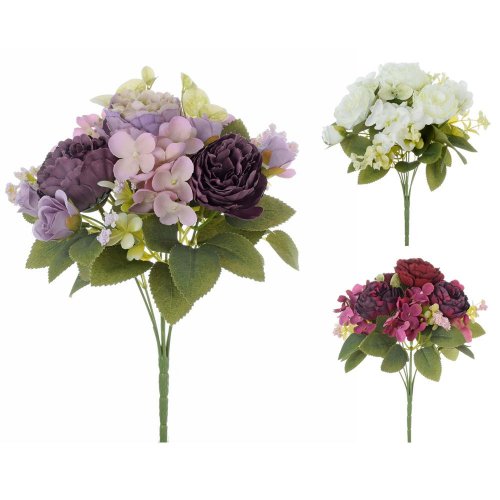 Kytica pivonky, hydrang., drob. kvety, zeleň 3f 30cm - Umelé kvety