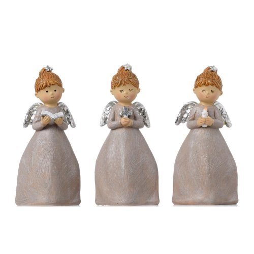 Anjel béž/str kniha,sviečka,kríž mix/3 poly 7*6*15cm