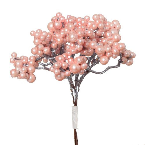 Zápich bobuľky, bl. ružová perleť /4 14cm - Umelé kvety