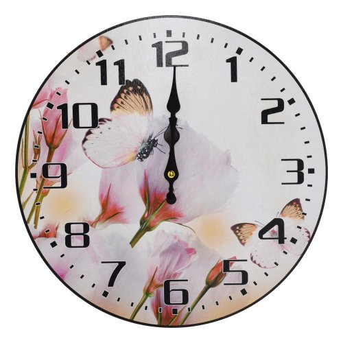 Hodiny nástenné mdf dia 34cm lisianty s motýľom - Umelé kvety