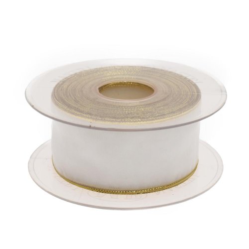Stuha biela zlatý lem 4cm/20m 3348g 04 - Vianočné dekorácie