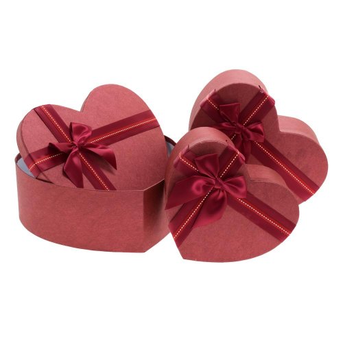 Darčeková krabička srdce mašľa s/3 22,7x19,8x9-30,8x28x11,7cm červená