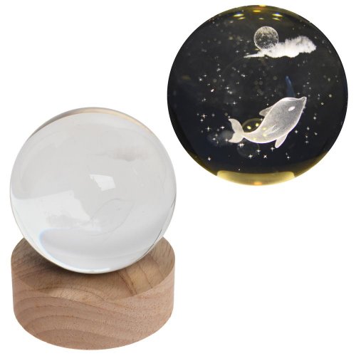Led guľa sklo na drev.podstavci s podsvietením ryba 8*10cm - Umelé kvety