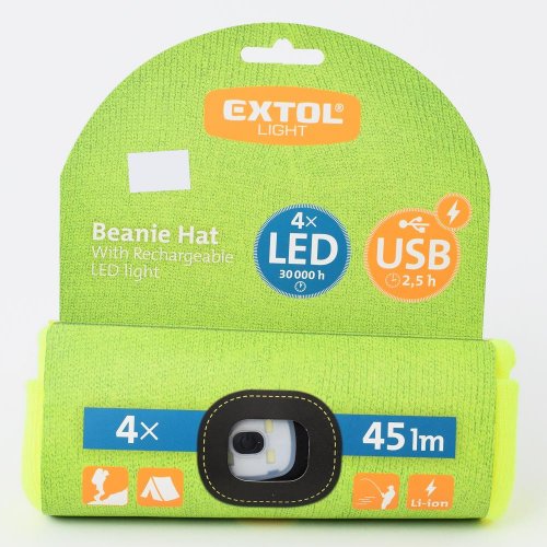 Pevnácenačiapka s čel., žltá 4x led,45lm, 300amh usb nabíjanie