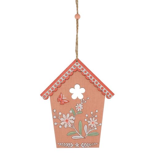 Záves domček drevo 12,5x15cm oranžový