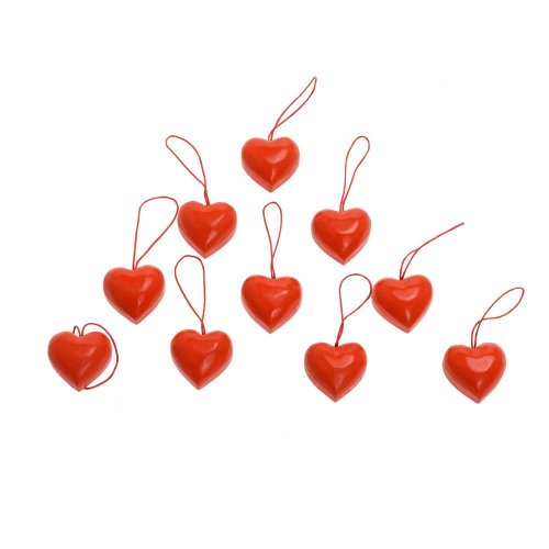 Záves srdiečka červené drevo s/10 4*4*2cm