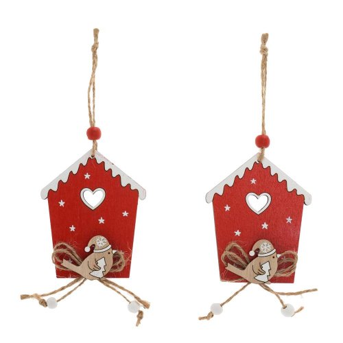 Záved búdka, vtáčik čer/bie, drevo, s/2 7,2*9cm