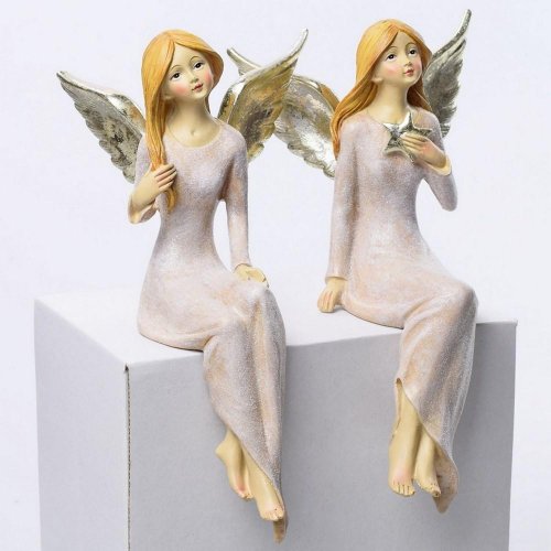 Anjel ruž. zlatý sediaci mix2  12*10*21 - Vianočné dekorácie a ozdoby