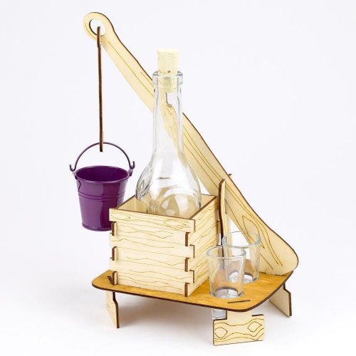 536 studňa/poháre drevo+sklo22x30x13cm