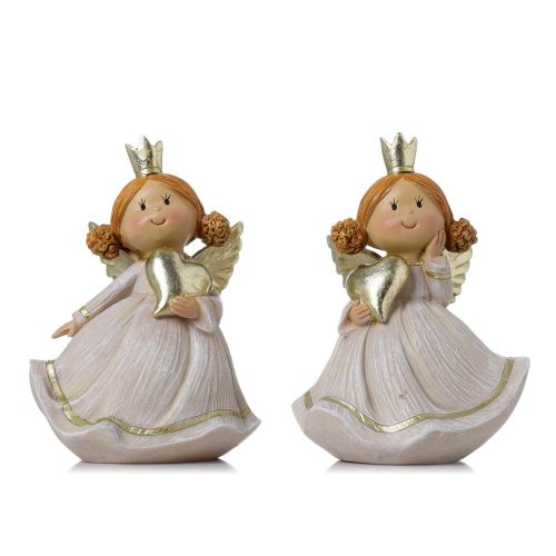 Anjel korunka, srdce zla/bie/béž mix/2 poly 11*10*15cm