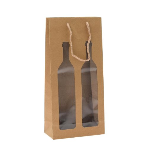 Taška papier dvojfľaša kraft 17,5x37+8,5