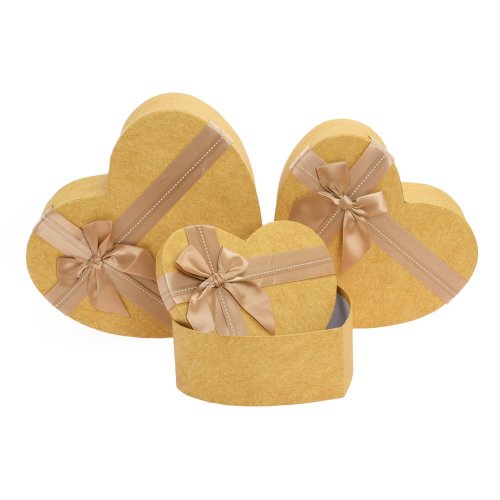 Darčeková krabička srdce mašľa s/3 22,7x19,8x9-30,8x28x11,7cm zlatá matná