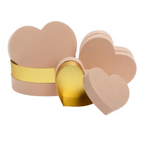 Darčeková krabička srdce s/3 18,8x16x8,5-28,5x25x12cm losos