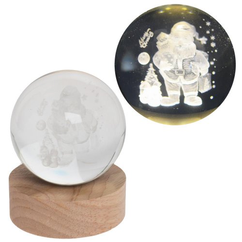 Led guľa sklo na drev.podstavci s podsvietením santa 8*10cm