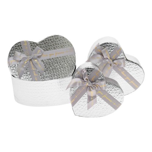 Darčeková krabička srdce s/3 16x14x6-22x20x9cm strieborné