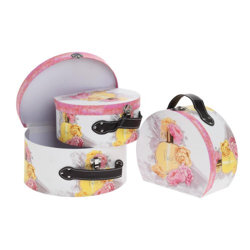 Darčeková krabička kufor s/3 21x17x10,5-27,2x23x14cm ružovo biela