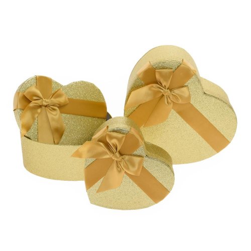 Darčeková krabička srdce s/3 16x14x6-22x20x9cm zlatá matná