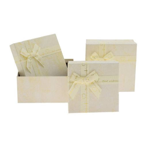 Darčeková krabička obdĺžnik mašľa s/3 15,5x6,5-19,5x19,5cm biela