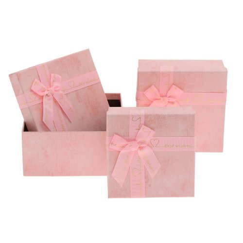 Darčeková krabička obdĺžnik mašľa s/3 15,5x6,5-19,5x19,5cm ružová