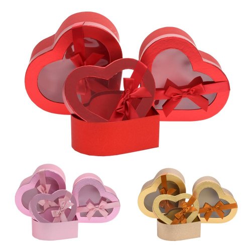 Darčeková krabička na kvety srdce s/3 25.8x24.5x12/23.8x22.5x10/21.3x20x8cm mix f