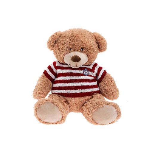 Medveď sediaci v30cm pruhovaný svetr s anglickým erbom