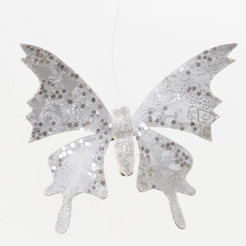 Motýľ biel/strieb. 14cm